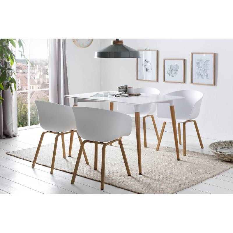 home24 Armlehnenstuhl Loppi 2er-Set 55 x 78 x 54cm Weiß/Weiß von home24