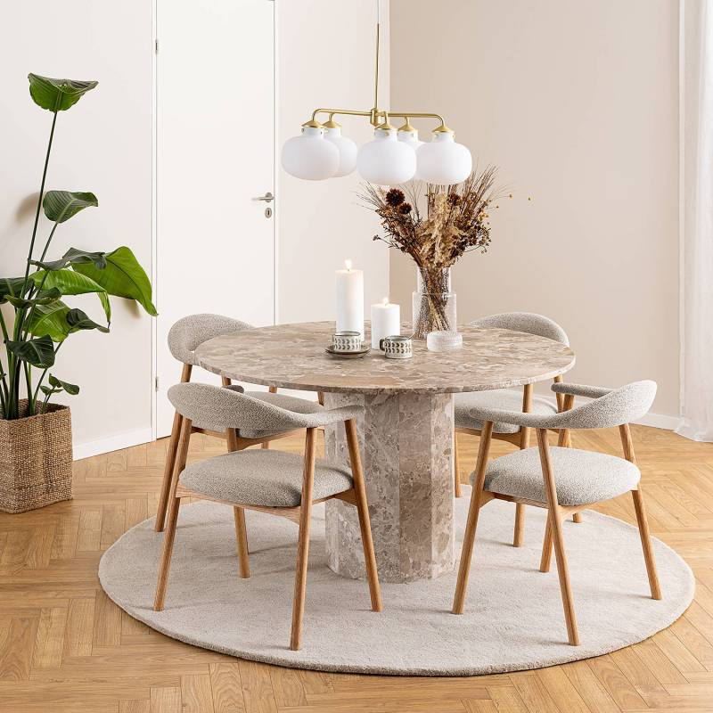 home24 Armlehnenstuhl MESITA 2er Set 56 x 76 x 54cm Bouclé Stoff Moena: Beige Beige/Beige Eiche Natur von home24