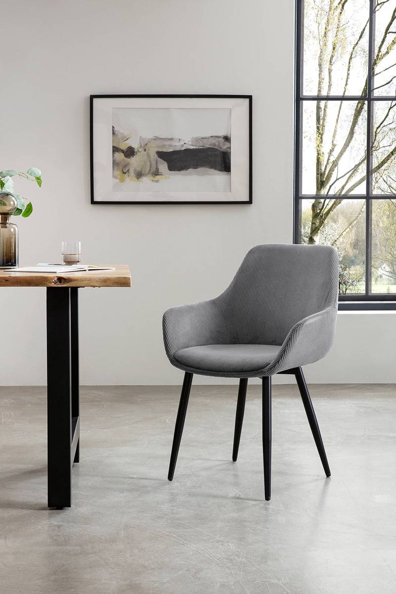 home24 Armlehnenstuhl Wumi 2er-Set 64 x 86 x 59cm Grau von home24