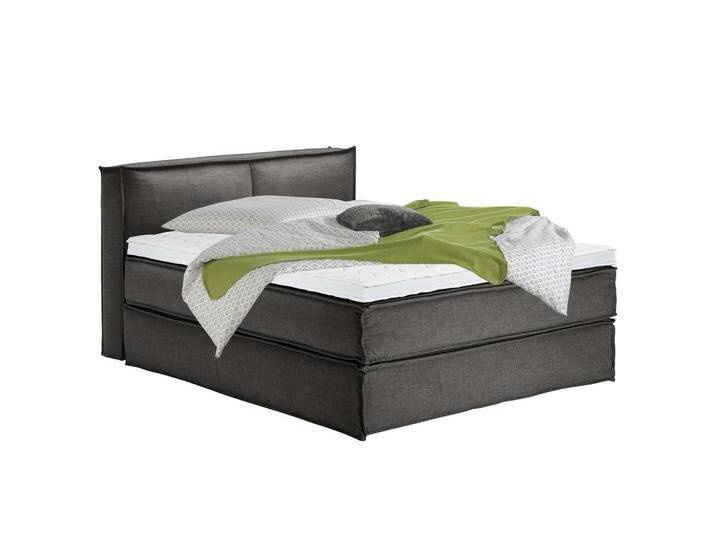 home24 BOXSPRINGBETT, Anthrazit, H2, 7-Zonen, Höhe ca. 24 cm, 160x200 cm, gepolstertes Kopfteil, Topper durchgehend, Partnermatratze mit durchgehendem von home24