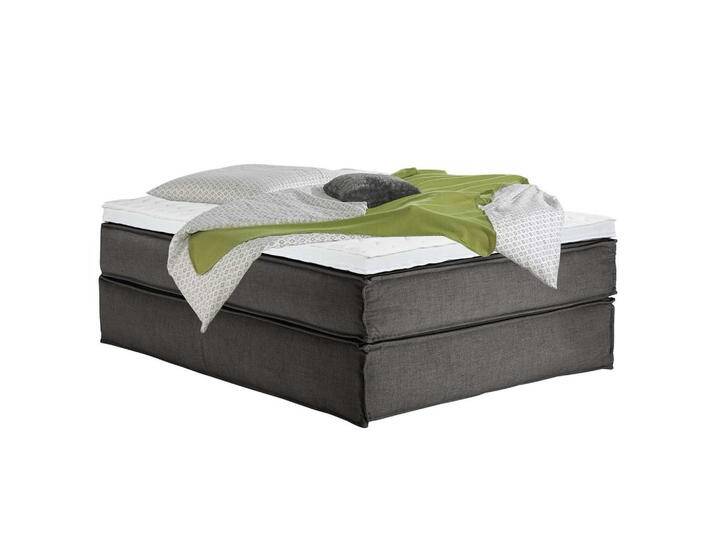 home24 BOXSPRINGBETT, Anthrazit, H2 + H3, 7-Zonen, Höhe ca. 24 cm, 140x200 cm, Topper durchgehend, Partnermatratze mit durchgehendem Bezug, von home24
