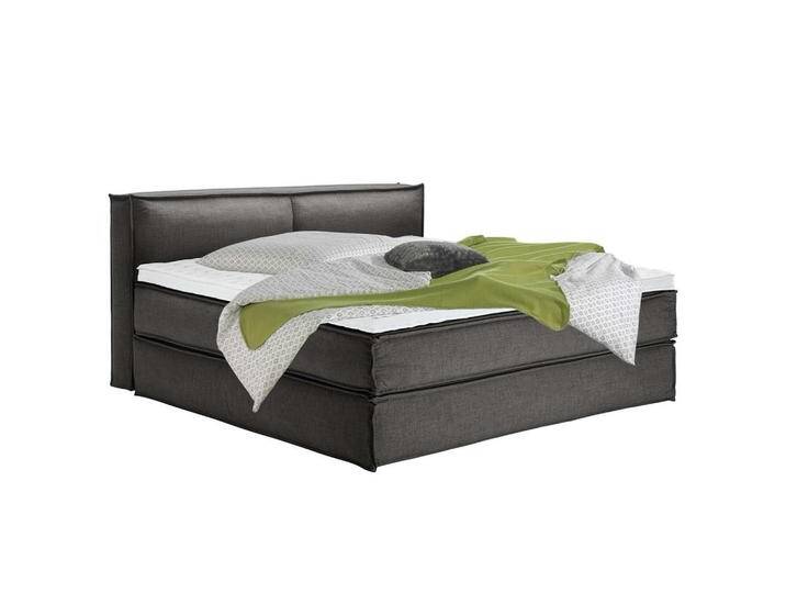 home24 BOXSPRINGBETT, Anthrazit, H2 + H3, 7-Zonen, Höhe ca. 24 cm, 200x220 cm, gepolstertes Kopfteil, Topper durchgehend, Partnermatratze mit von home24