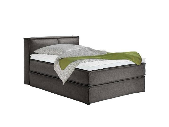 home24 BOXSPRINGBETT, Anthrazit, H3, 7-Zonen, Höhe ca. 24 cm, 140x200 cm, gepolstertes Kopfteil, Topper durchgehend, Partnermatratze mit durchgehendem von home24