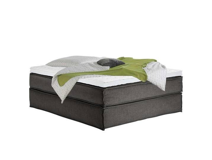 home24 BOXSPRINGBETT, Anthrazit, H3, 7-Zonen, Höhe ca. 24 cm, 160x200 cm, Topper durchgehend, Partnermatratze mit durchgehendem Bezug, Schlafzimmer, von home24