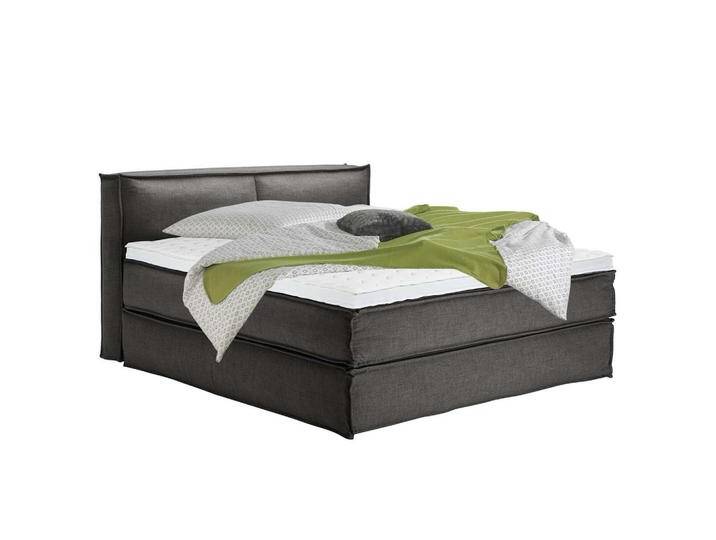 home24 BOXSPRINGBETT, Anthrazit, H3, 7-Zonen, Höhe ca. 24 cm, 180x200 cm, gepolstertes Kopfteil, Topper durchgehend, Partnermatratze mit durchgehendem von home24