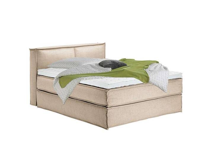 home24 BOXSPRINGBETT, Beige, H2, 7-Zonen, Höhe ca. 24 cm, 160x200 cm, gepolstertes Kopfteil, Topper durchgehend, Partnermatratze mit durchgehendem von home24