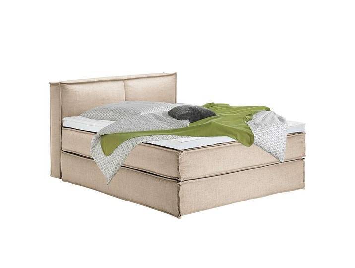 home24 BOXSPRINGBETT, Beige, H2, 7-Zonen, Höhe ca. 24 cm, 160x220 cm, gepolstertes Kopfteil, Topper durchgehend, Partnermatratze mit durchgehendem von home24