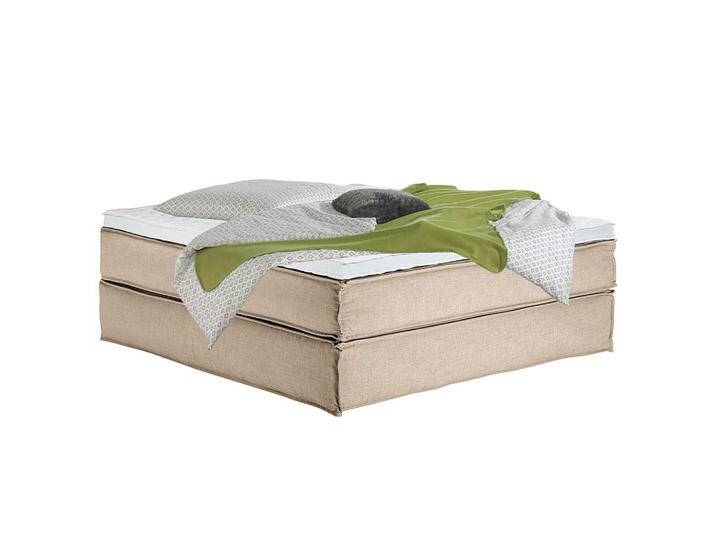 home24 BOXSPRINGBETT, Beige, H3, 7-Zonen, Höhe ca. 24 cm, 200x200 cm, Topper durchgehend, Partnermatratze mit durchgehendem Bezug, Schlafzimmer, von home24