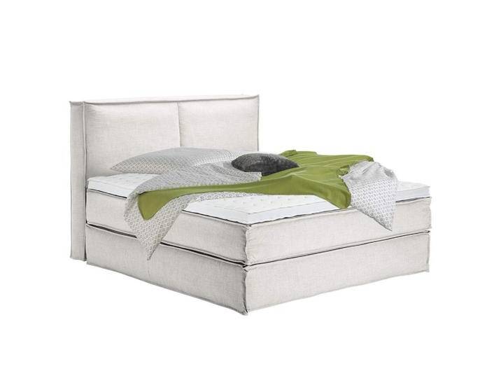 home24 BOXSPRINGBETT, Creme, H2, 7-Zonen, Höhe ca. 24 cm, 180x200 cm, gepolstertes Kopfteil, Topper durchgehend, Partnermatratze mit durchgehendem von home24