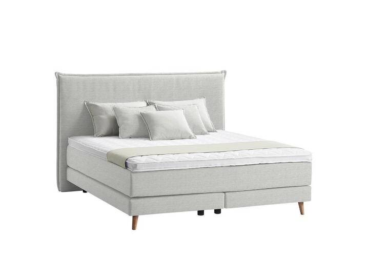 home24 BOXSPRINGBETT, Hellgrau, H2, 7-Zonen, Höhe ca. 21 cm, 140x200 cm, gepolstertes Kopfteil, Topper durchgehend, Partnermatratze mit durchgehendem von home24