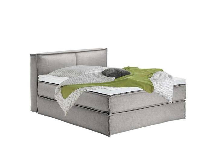 home24 BOXSPRINGBETT, Hellgrau, H2, 7-Zonen, Höhe ca. 24 cm, 160x220 cm, gepolstertes Kopfteil, Topper durchgehend, Partnermatratze mit durchgehendem von home24