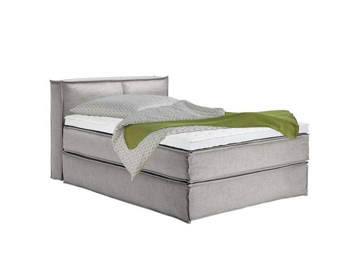 home24 BOXSPRINGBETT, Hellgrau, H2 + H3, 7-Zonen, Höhe ca. 24 cm, 140x200 cm, gepolstertes Kopfteil, Topper durchgehend, Partnermatratze mit von home24
