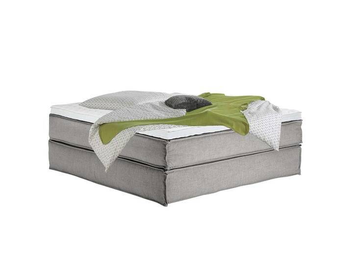 home24 BOXSPRINGBETT, Hellgrau, H2 + H3, 7-Zonen, Höhe ca. 24 cm, 180x220 cm, Topper durchgehend, Partnermatratze mit durchgehendem Bezug, von home24