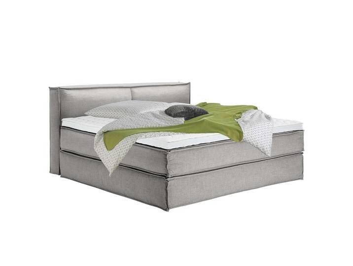 home24 BOXSPRINGBETT, Hellgrau, H2 + H3, 7-Zonen, Höhe ca. 24 cm, 200x200 cm, gepolstertes Kopfteil, Topper durchgehend, Partnermatratze mit von home24