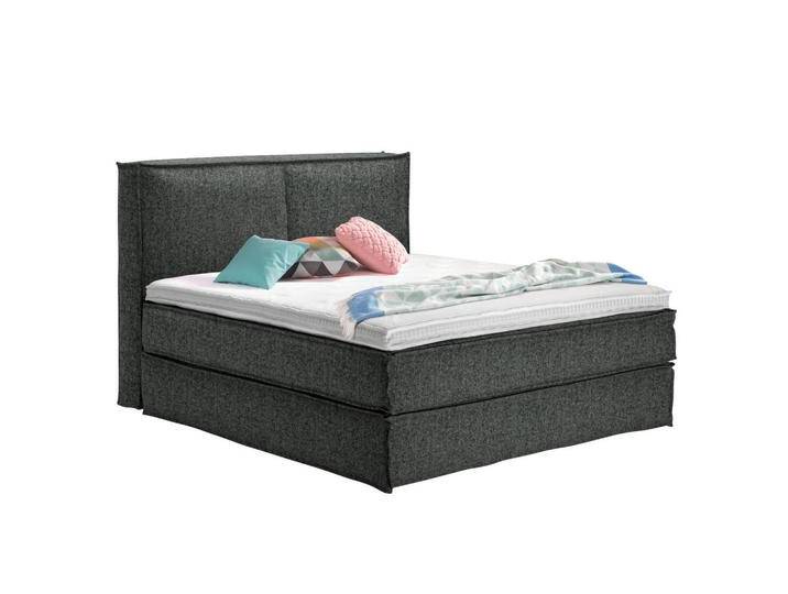 home24 BOXSPRINGBETT KINX, Anthrazit, H3, 7-Zonen, Höhe ca. 24 cm, 140x200 cm, gepolstertes Kopfteil, Topper durchgehend, Partnermatratze mit von home24