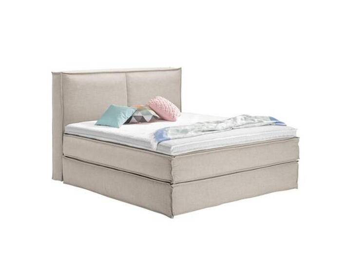 home24 BOXSPRINGBETT KINX, Beige, H2 + H3, 7-Zonen, Höhe ca. 24 cm, 140x200 cm, gepolstertes Kopfteil, Topper durchgehend, Partnermatratze mit von home24