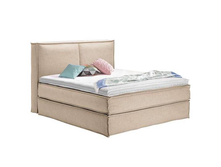 home24 BOXSPRINGBETT KINX, Beige, H2 + H3, 7-Zonen, Höhe ca. 24 cm, 180x220 cm, gepolstertes Kopfteil, Topper durchgehend, Partnermatratze mit von home24
