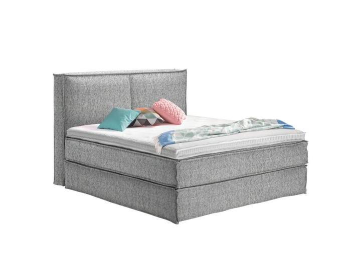 home24 BOXSPRINGBETT KINX, Hellgrau, H2 + H3, 7-Zonen, Höhe ca. 24 cm, 140x200 cm, gepolstertes Kopfteil, Topper durchgehend, Partnermatratze mit von home24