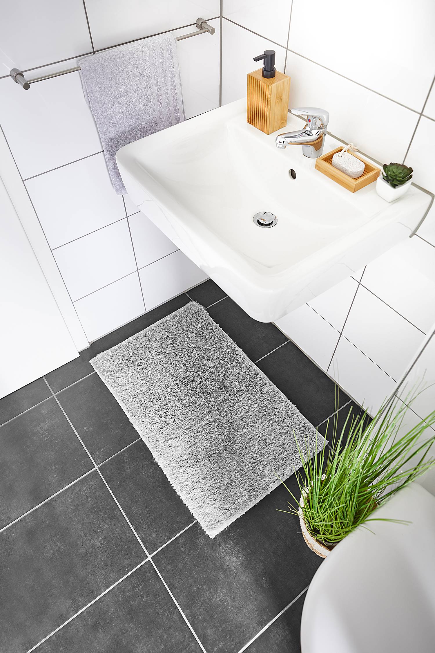 home24 Badematte Florida 2er-Set Kombination B 2cm Grau/Grau von home24