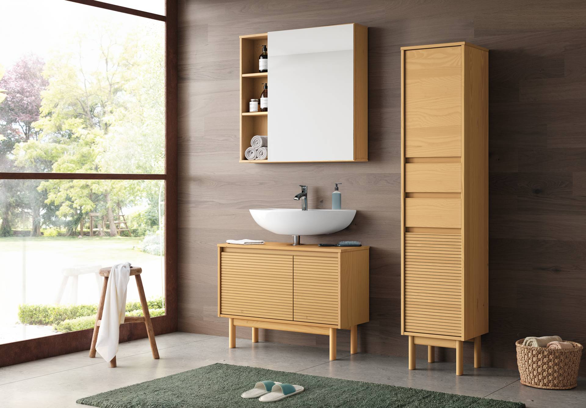 home24 Badezimmerset 2-teilig Kombi A 83 x 35cm Braun/Pinie Natur von home24