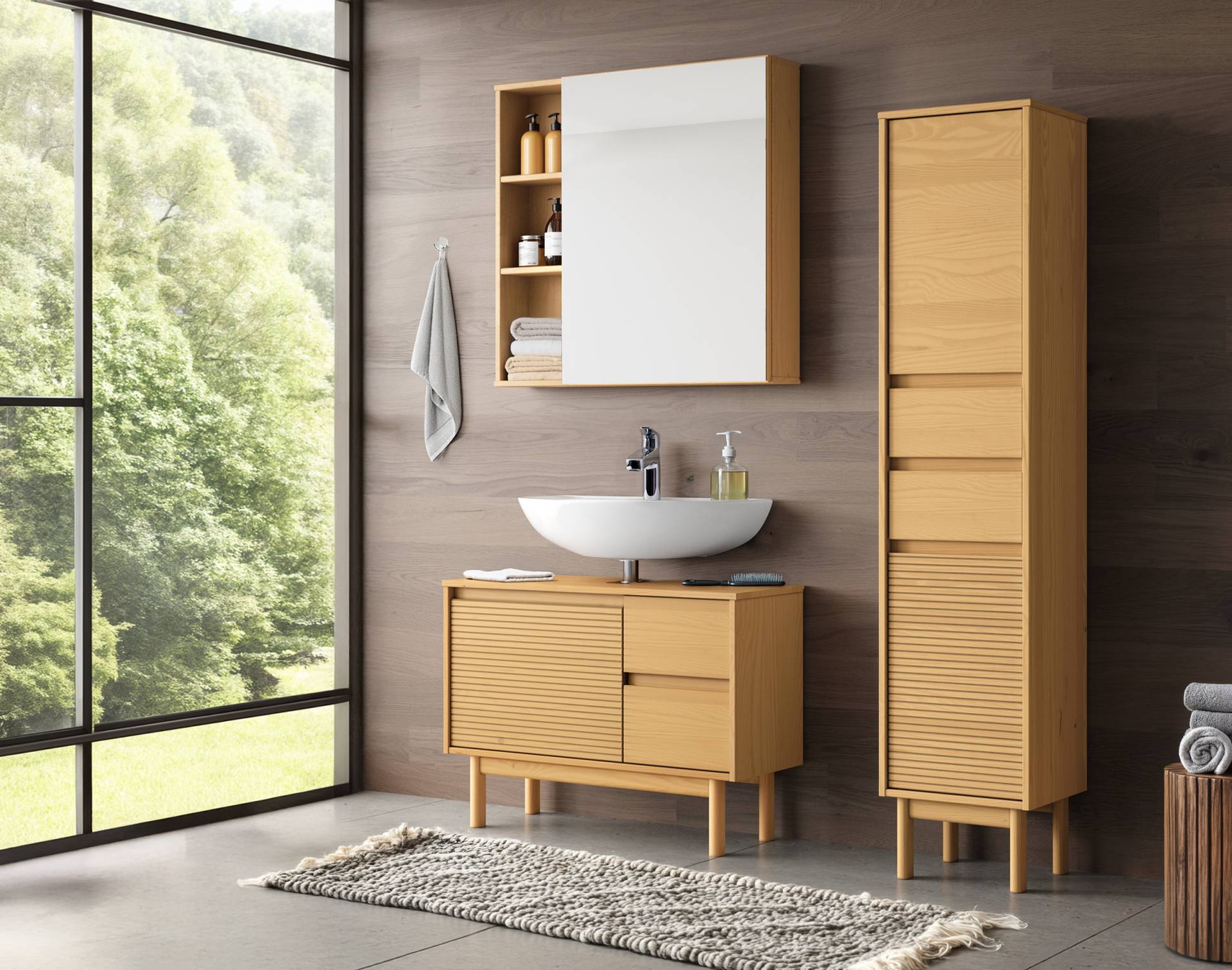home24 Badezimmerset 2-teilig Kombi B 83 x 35cm Braun/Pinie Natur von home24
