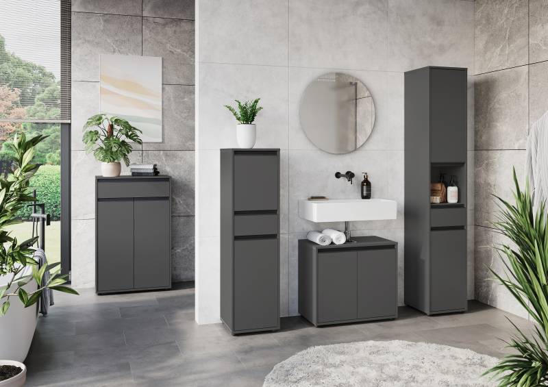 home24 Badezimmerset Lemont 3-teilig - Spiegel 108 x 200 x 34cm Grau/Graphit von home24