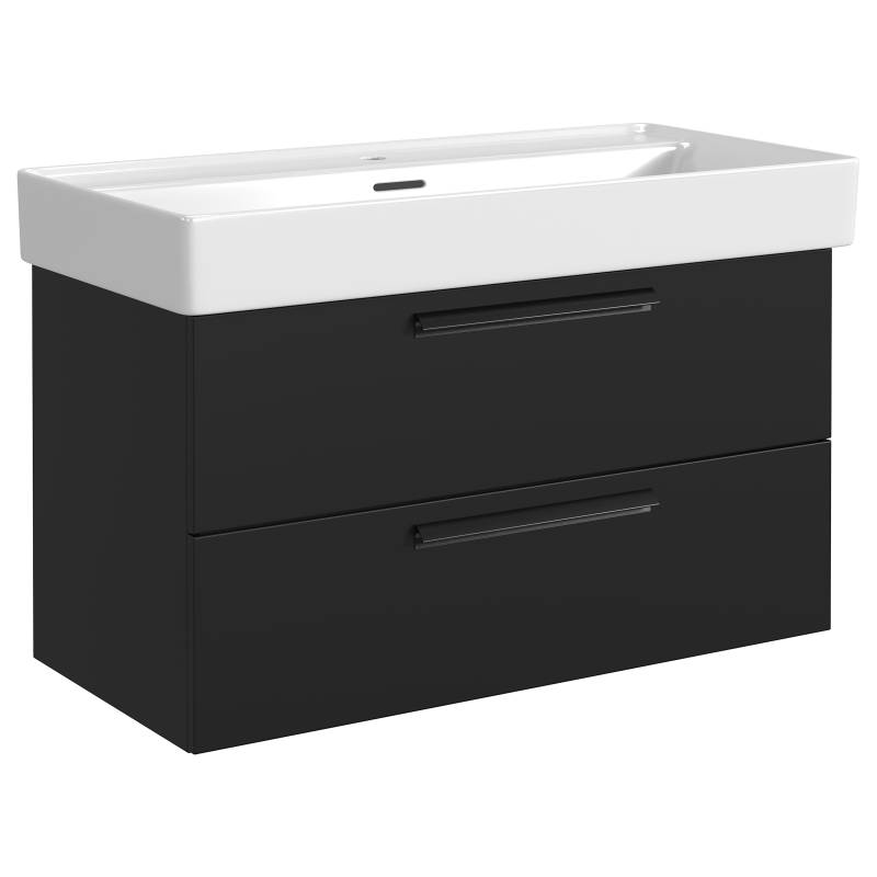 home24 Badset 2-teilig Spiegelschrank 101 x 200 x 48cm Schwarz/Schwarz von home24