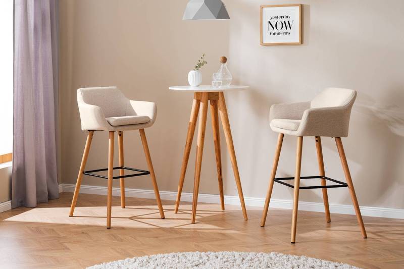home24 Barstuhl 55 x 101 x 54cm 2er Set Webstoff Stefka: Beige von home24
