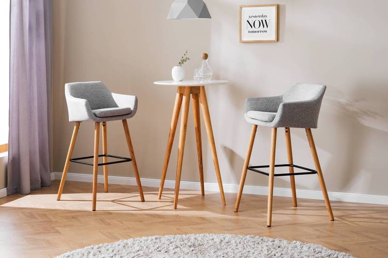 home24 Barstuhl 55 x 101 x 54cm 2er Set Webstoff Stefka: Hellgrau von home24