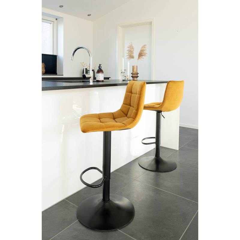 home24 Barstuhl Bazian (2er-Set) 43 x 88 x 43cm Senfgelb von home24