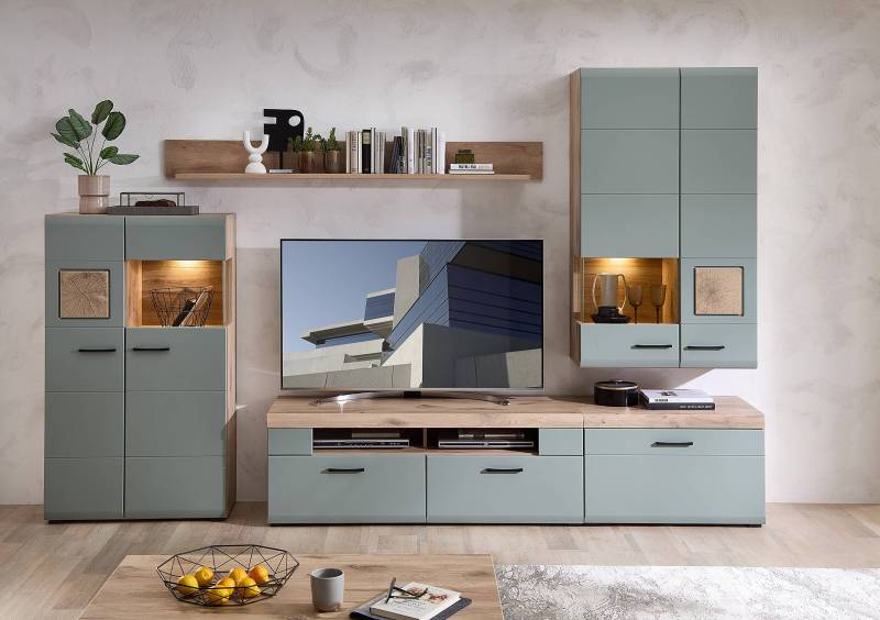 home24 Beleuchteter Hängeschrank 80 x 136 x 37cm Blau/Grün von home24
