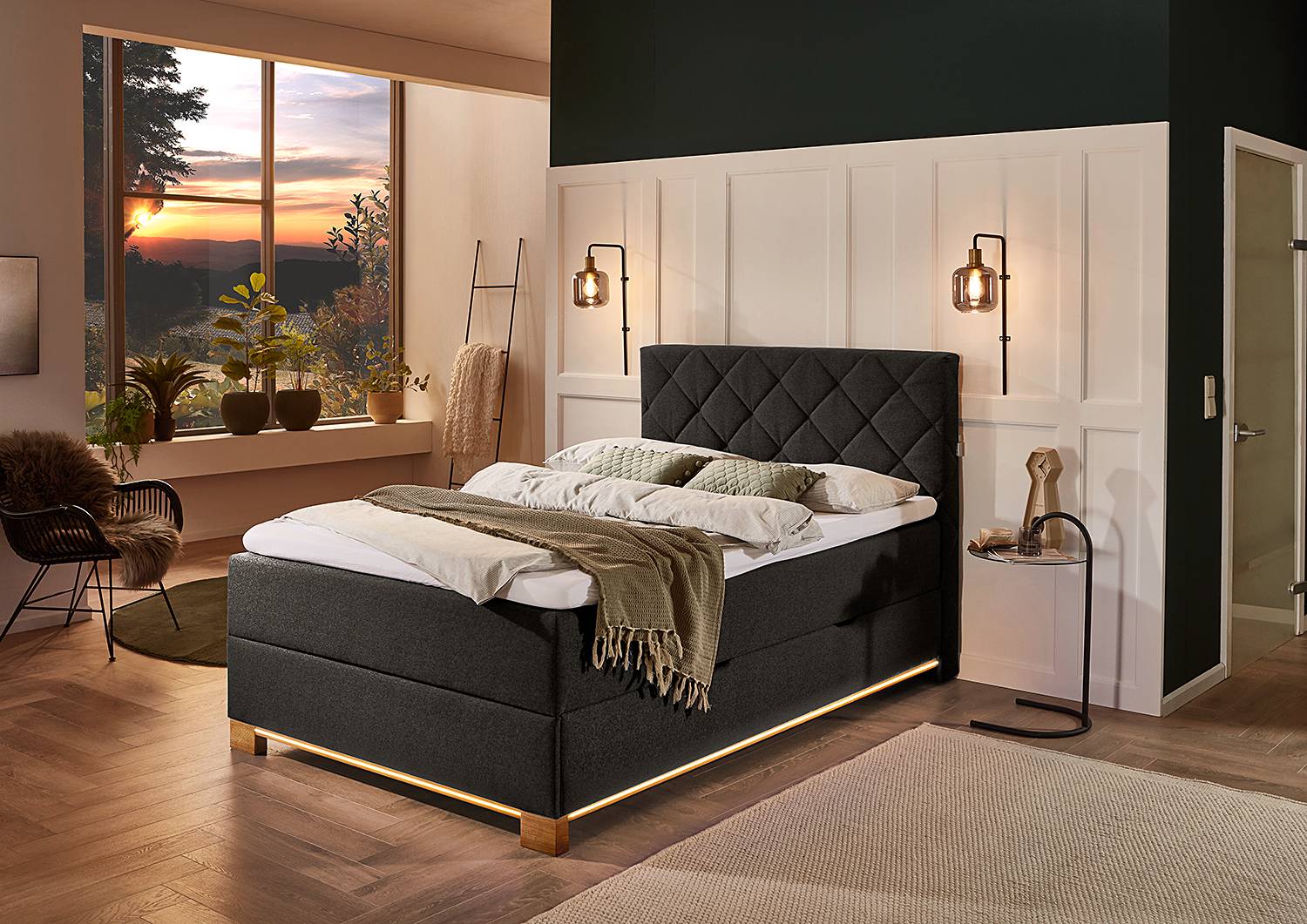 home24 Beleuchtetes Boxspringbett Messina 120 x 200cm Webstoff Asha Schwarz Eiche home24 Beleuchtetes Boxspringbett Messina 120 x 200cm Webstoff Asha Schwarz Eiche von home24