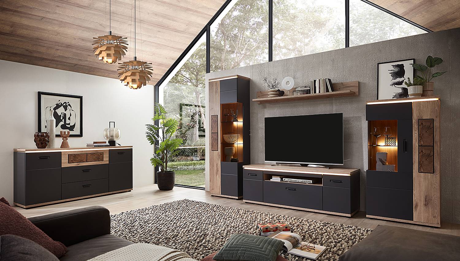 home24 Beleuchtetes Highboard 75 x 146 x 37cm Braun/Grau home24 Beleuchtetes Highboard 75 x 146 x 37cm Braun/Grau von home24