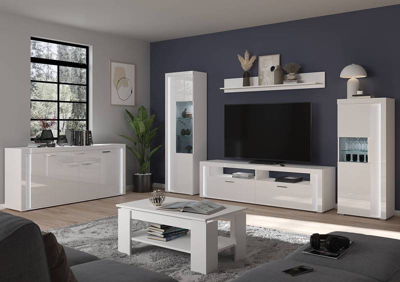 home24 Beleuchtetes Sideboard 182 x 84 x 42cm Weiß von home24