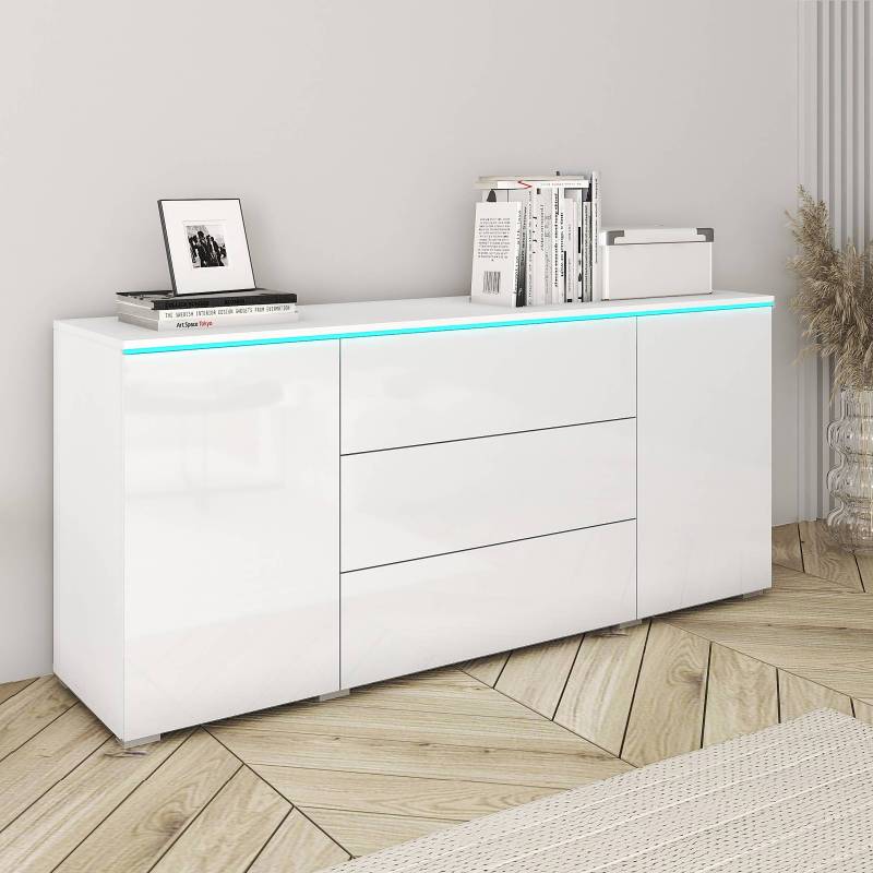 home24 Beleuchtetes Sideboard Cripe 150 x 68 x 40cm Weiß/Hochglanz Weiß/Matt Weiß von home24
