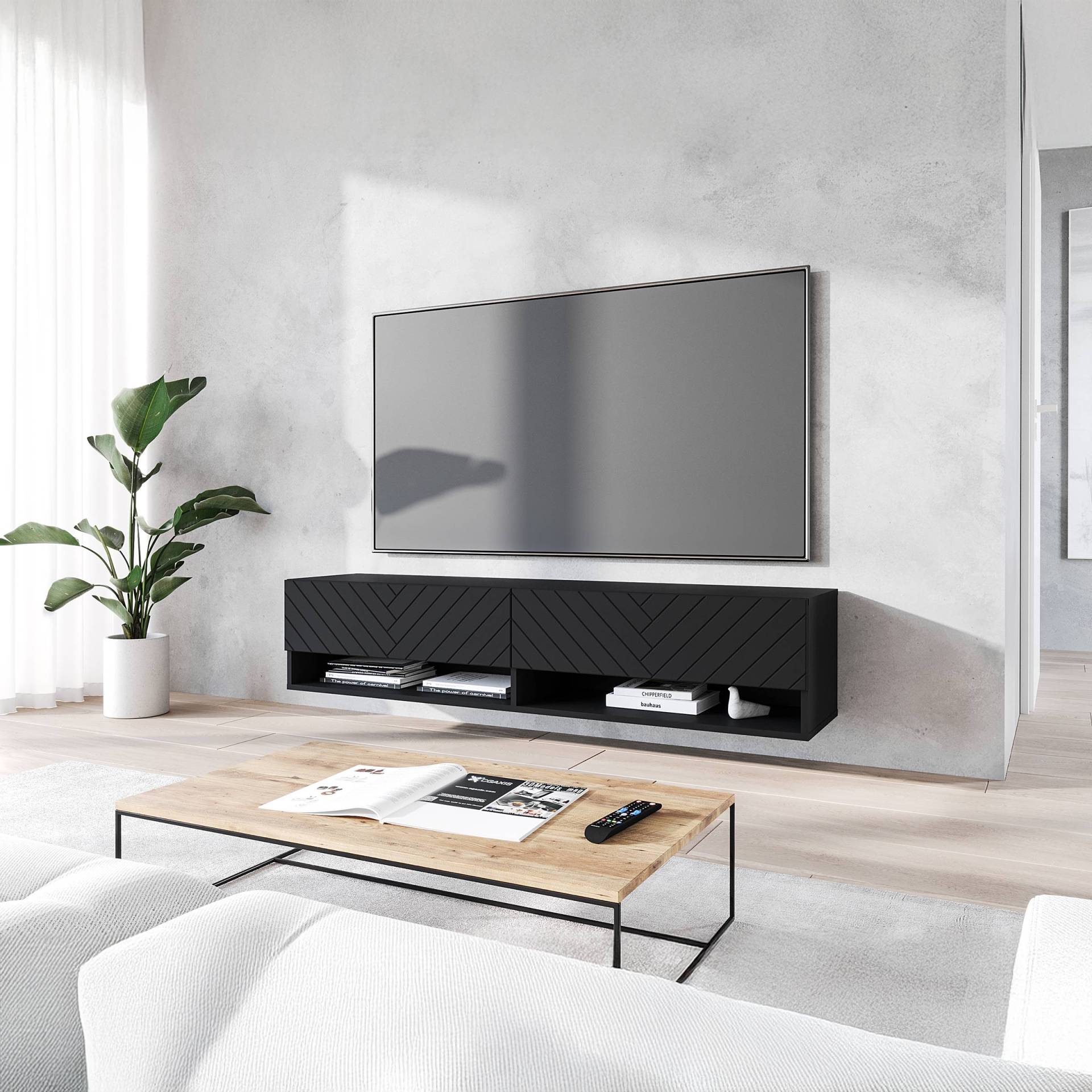 home24 Beleuchtetes TV-Lowboard Mizzau - 140 cm Spanplatte, beschichtet Schwarz/Schwarz 140 x 30 x 31cm home24 Beleuchtetes TV-Lowboard Mizzau - 140 cm Spanplatte, beschichtet Schwarz/Schwarz 140 x 30 x 31cm von home24
