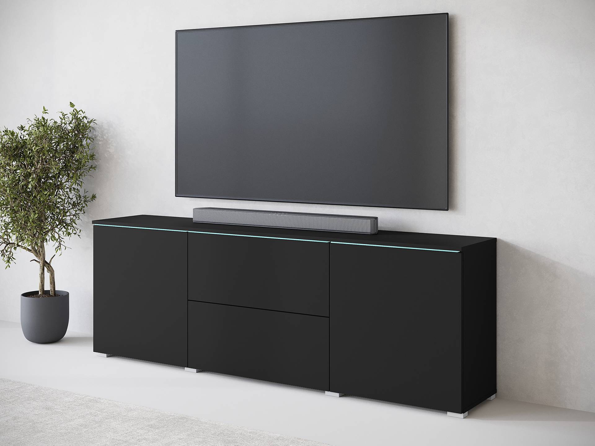 home24 Beleuchtetes TV-Lowboard Spanplatte, beschichtet Schwarz/Matt Schwarz 180 x 62 x 35cm home24 Beleuchtetes TV-Lowboard Spanplatte, beschichtet Schwarz/Matt Schwarz 180 x 62 x 35cm von home24