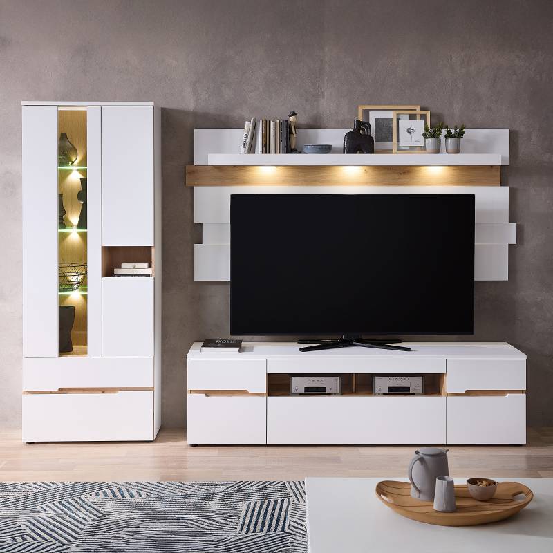 home24 Beleuchtetes Wandregal MDF Mitteldichte Holfaserplatte , foliert Weiß 202 x 93 x 26cm von home24