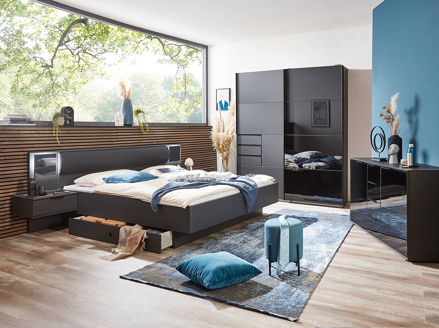 home24 Bettschublade Barcelona 2er-Set 141 x 20 x 61cm Grau von home24
