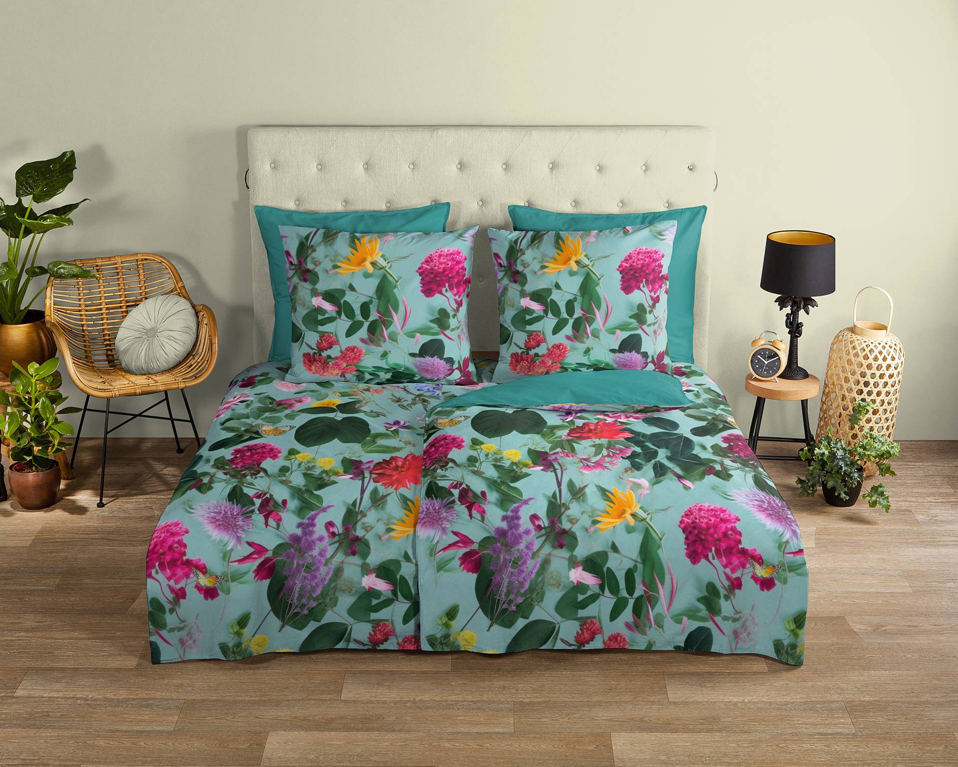 home24 Bettwäsche Mattola 200 x 200 cm + 2 Kissen 80 x 80 cm Blau/Grün/Multicolor von home24