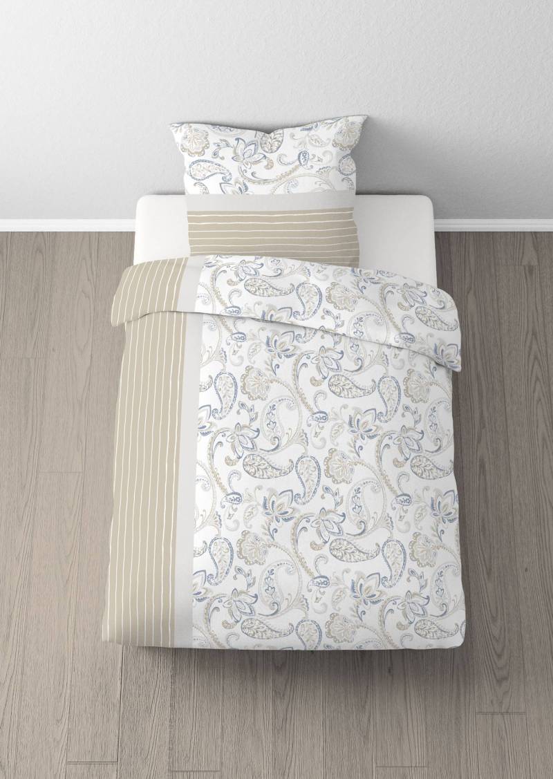 home24 Biber-Bettwäsche Renaissance 155 x 200 cm + Kissen 80 x 80 cm Grau/Beige/Grau von home24