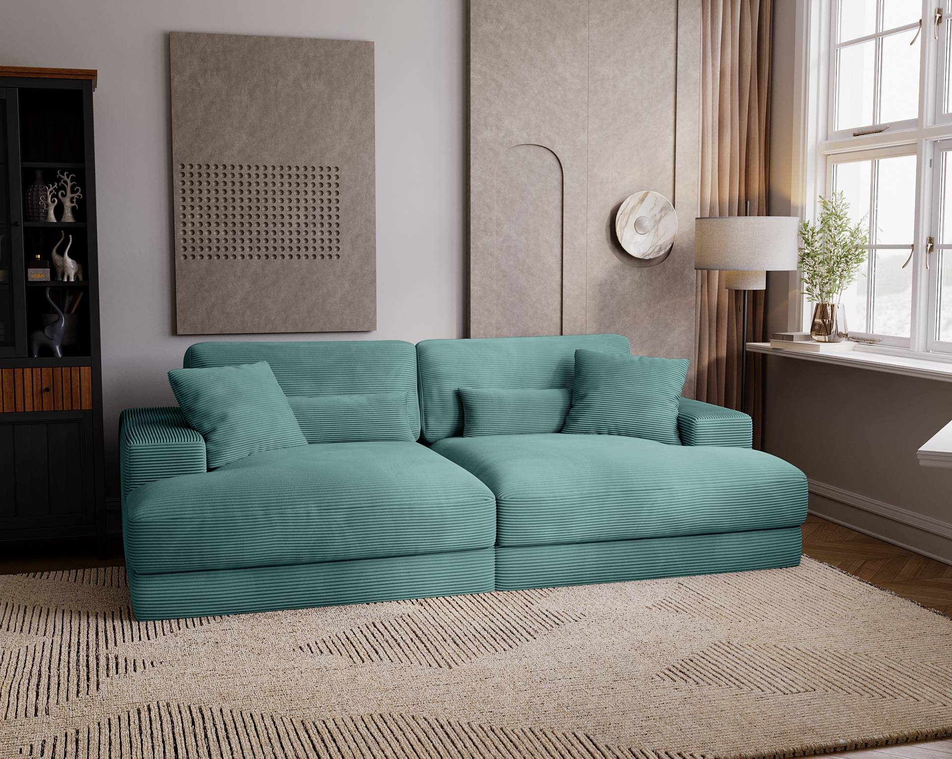 home24 Big-Sofa Blau Cordstoff Zuri 268 x 85 x 144cm Modern von home24