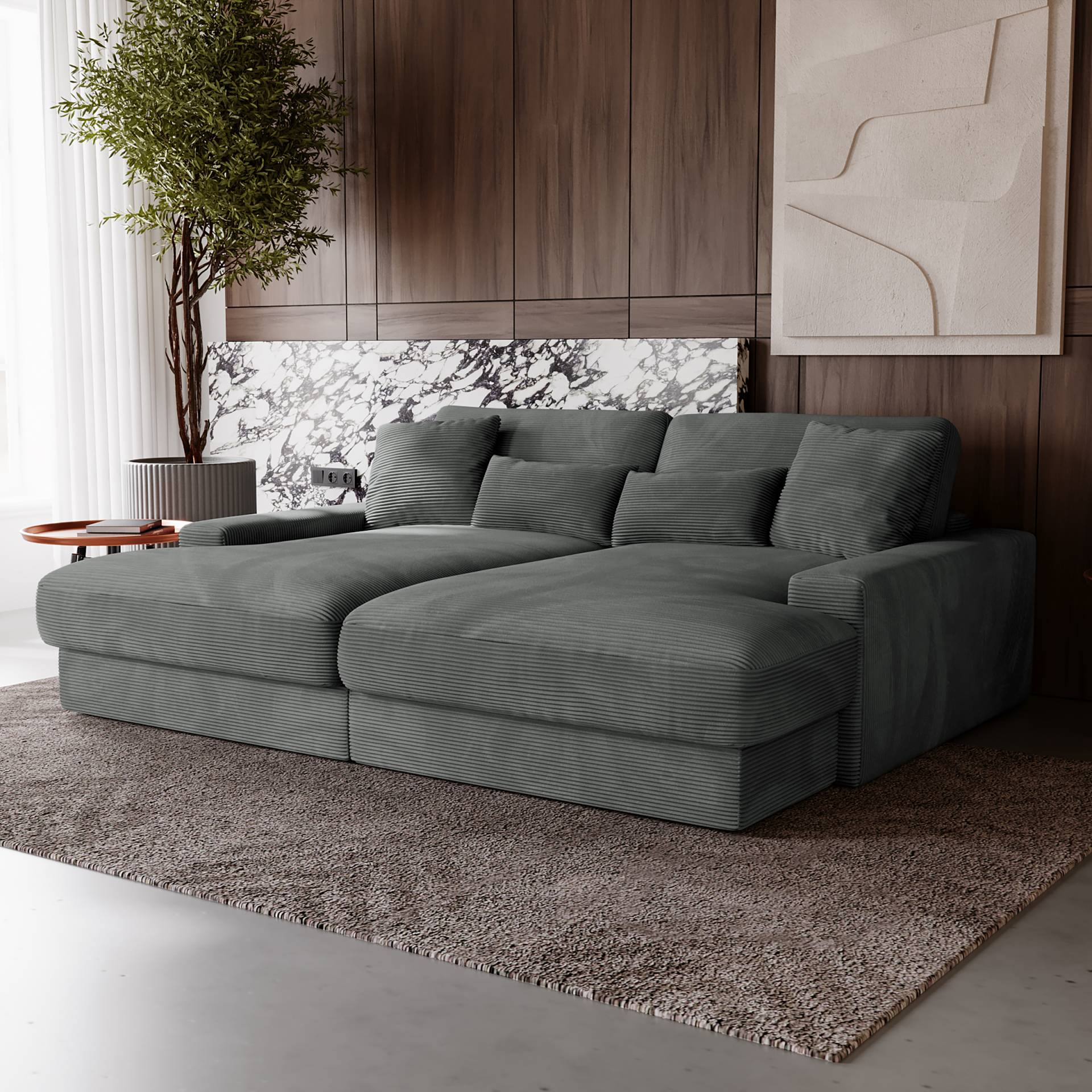 home24 Big-Sofa Grau Cordstoff Zuri 230 x 85 x 190cm Modern von home24