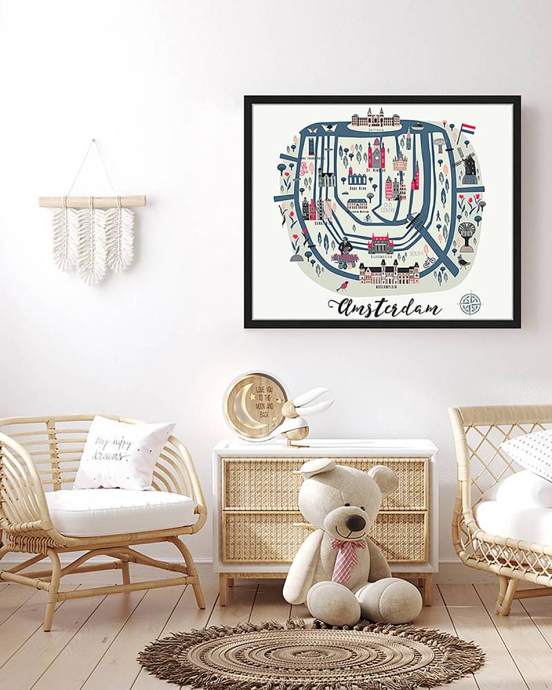 home24 Bild Amsterdam Cute Map 53 x 63cm Multicolor von home24