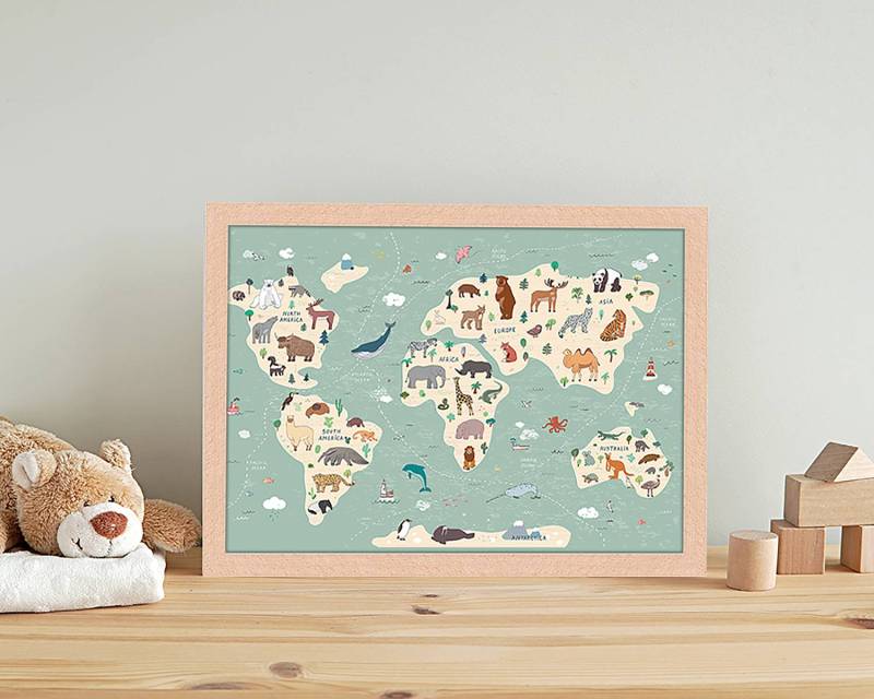 home24 Bild Animals World Map 33 x 43cm Multicolor von home24