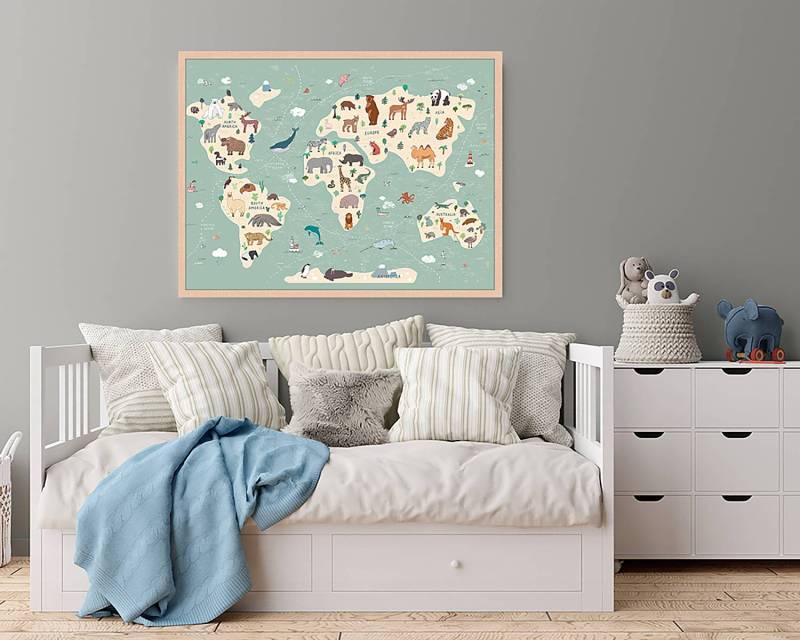 home24 Bild Animals World Map 63 x 83cm Multicolor von home24