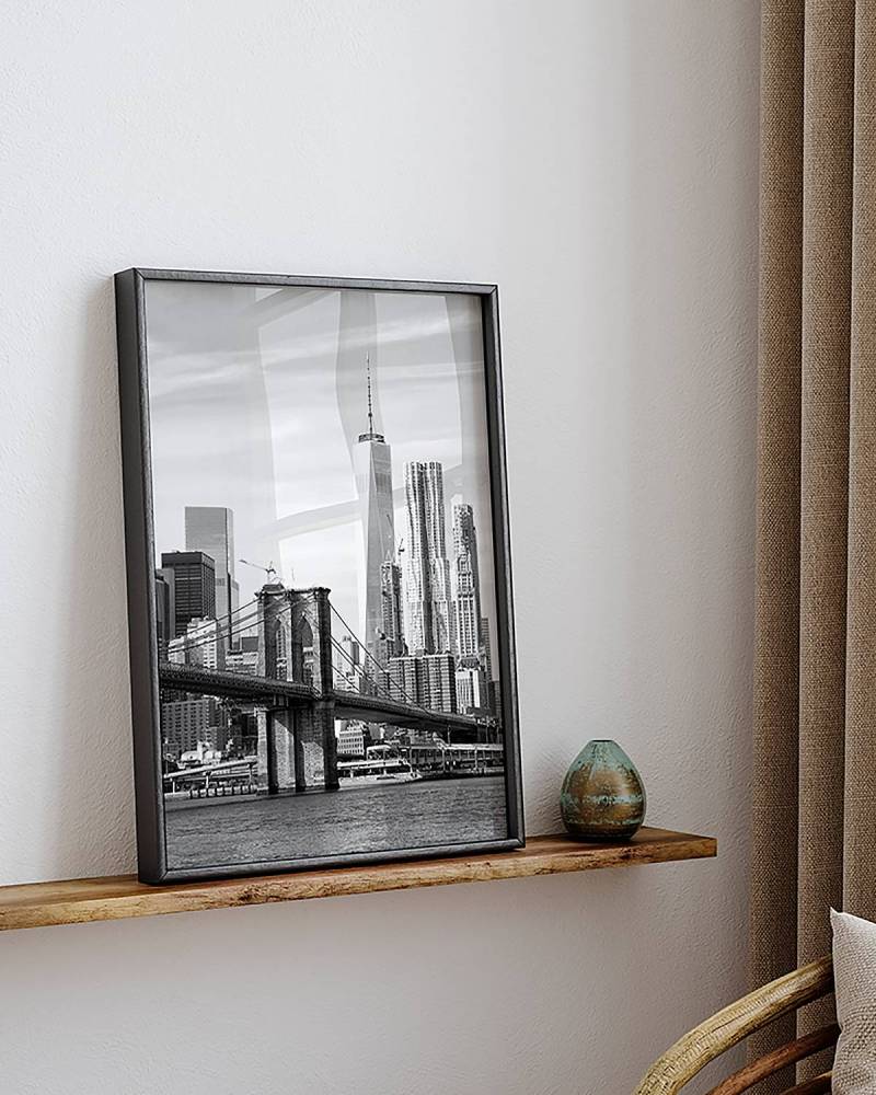 home24 Bild Brooklyn Bridge Rahmen: Buche Massiv, lackiert Abdeckung: Acrylglas Multicolor 32 x 42cm von home24