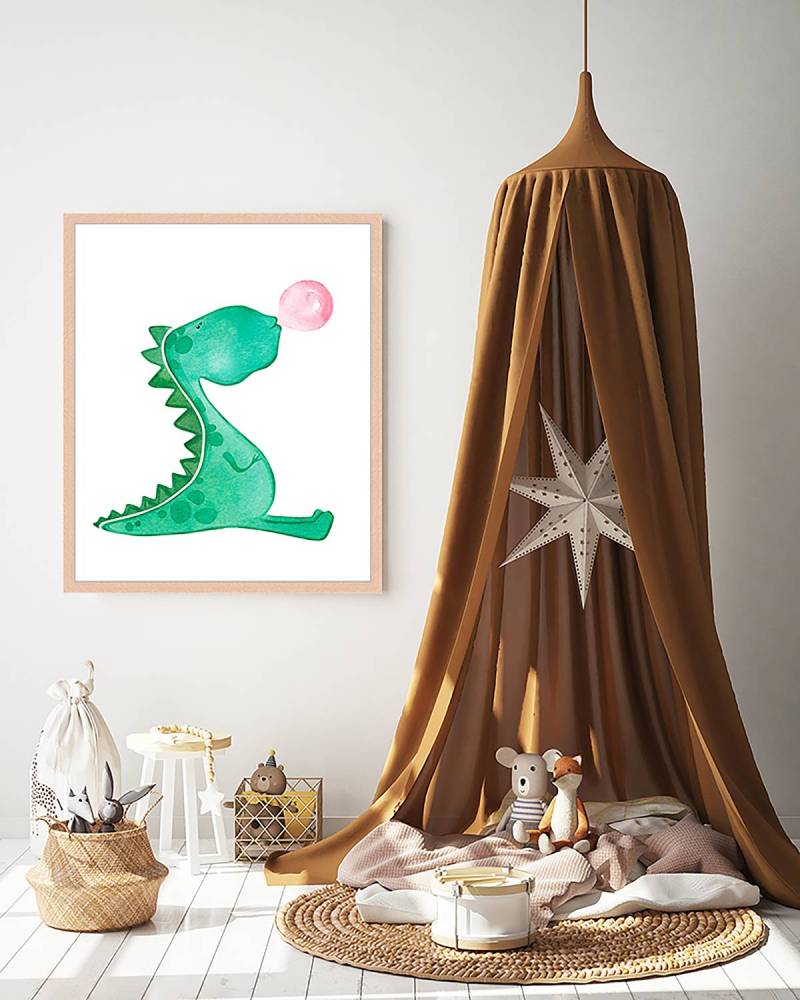 home24 Bild Dinosaur Blowing Bubble Gum 53 x 63cm Multicolor von home24