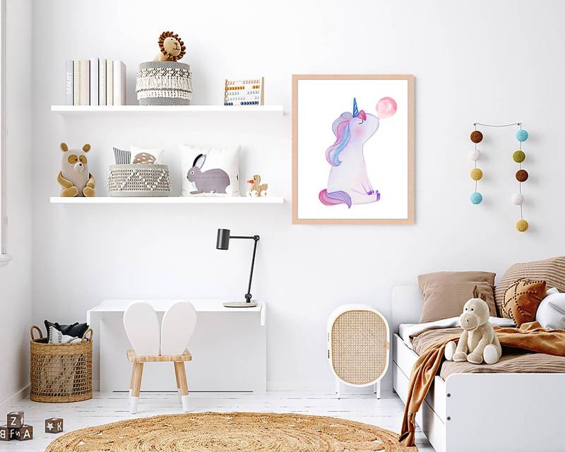 home24 Bild Unicorn Blowing Bubble Gum 43 x 53cm Multicolor von home24