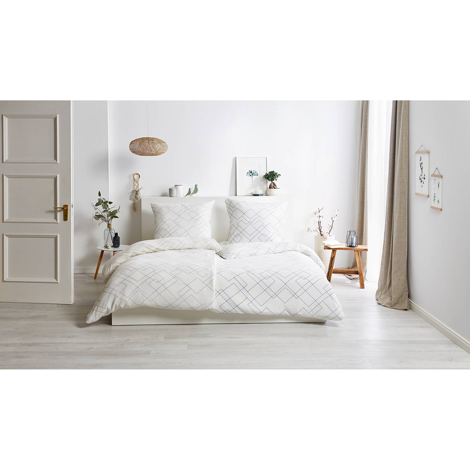 home24 Bio-Crepe-Bettwäsche Bio Metric 135 x 200 cm + Kissen 80 x 80 cm Weiß/Weiß/Blau home24 Bio-Crepe-Bettwäsche Bio Metric 135 x 200 cm + Kissen 80 x 80 cm Weiß/Weiß/Blau von home24